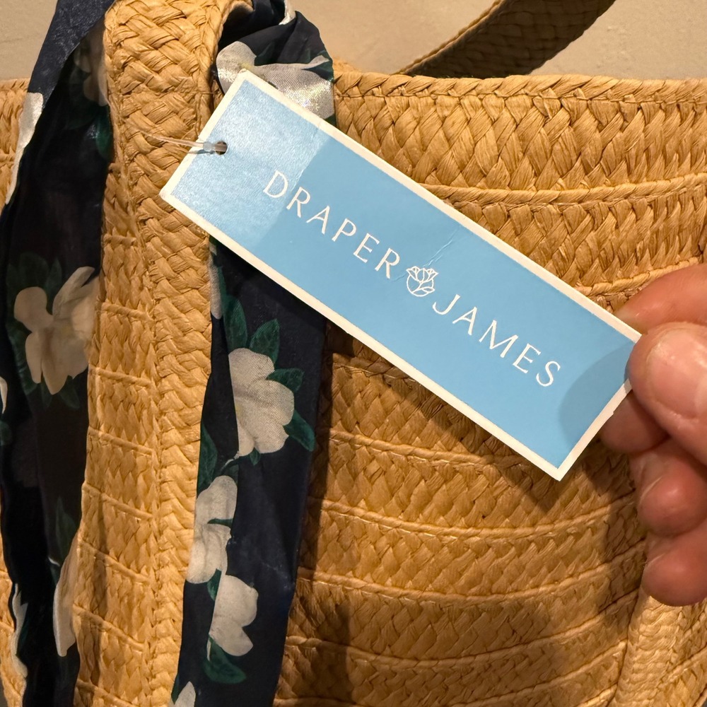 Draper James Everyday Straw Tote Bag Floral Scarf Accent‎ Beach Summer - Picture 2 of 7